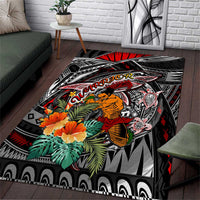American Samoa Warrior Area Rug Shark Turtle Polynesian Tattoo DT02 Black - Polynesian Pride
