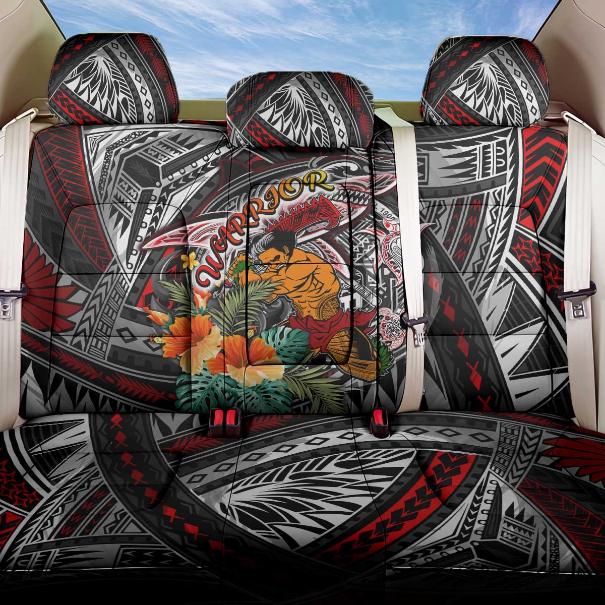 American Samoa Warrior Back Car Seat Cover Shark Turtle Polynesian Tattoo DT02 One Size Black - Polynesian Pride