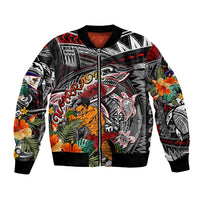 Personalized American Samoa Warrior Bomber Jacket Shark Turtle Polynesian Tattoo DT02 Unisex Black - Polynesian Pride