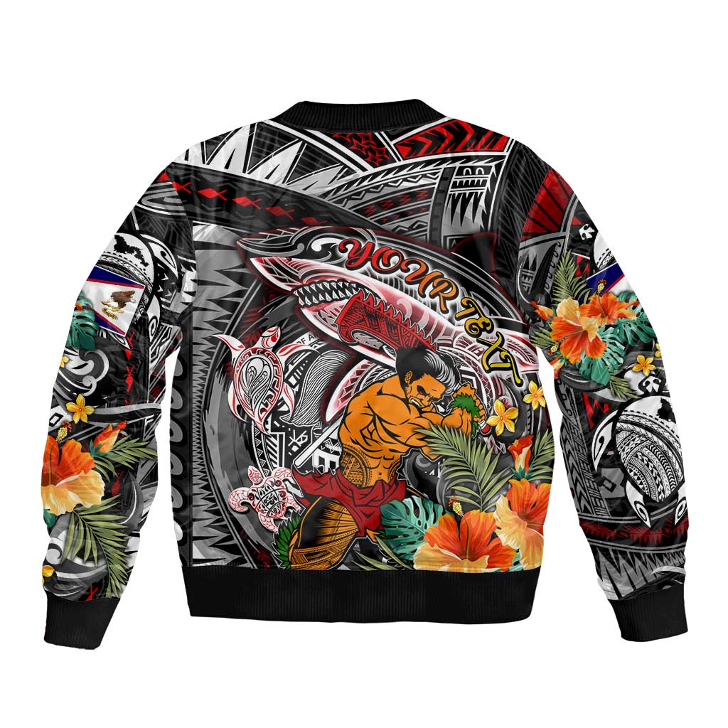 Personalized American Samoa Warrior Bomber Jacket Shark Turtle Polynesian Tattoo DT02 - Polynesian Pride