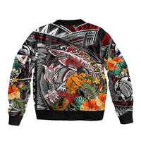 Personalized American Samoa Warrior Bomber Jacket Shark Turtle Polynesian Tattoo DT02 - Polynesian Pride