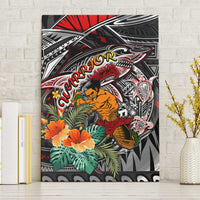 American Samoa Warrior Canvas Wall Art Shark Turtle Polynesian Tattoo DT02 Without Frame Black - Polynesian Pride