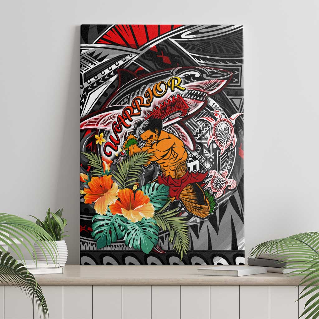 American Samoa Warrior Canvas Wall Art Shark Turtle Polynesian Tattoo DT02 - Polynesian Pride