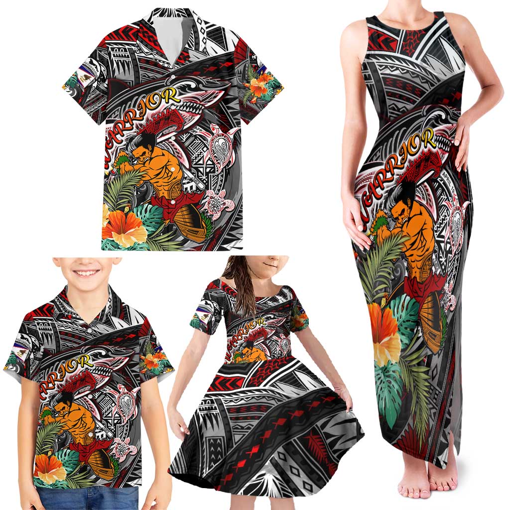 Personalized American Samoa Warrior Family Matching Tank Maxi Dress and Hawaiian Shirt Shark Turtle Polynesian Tattoo