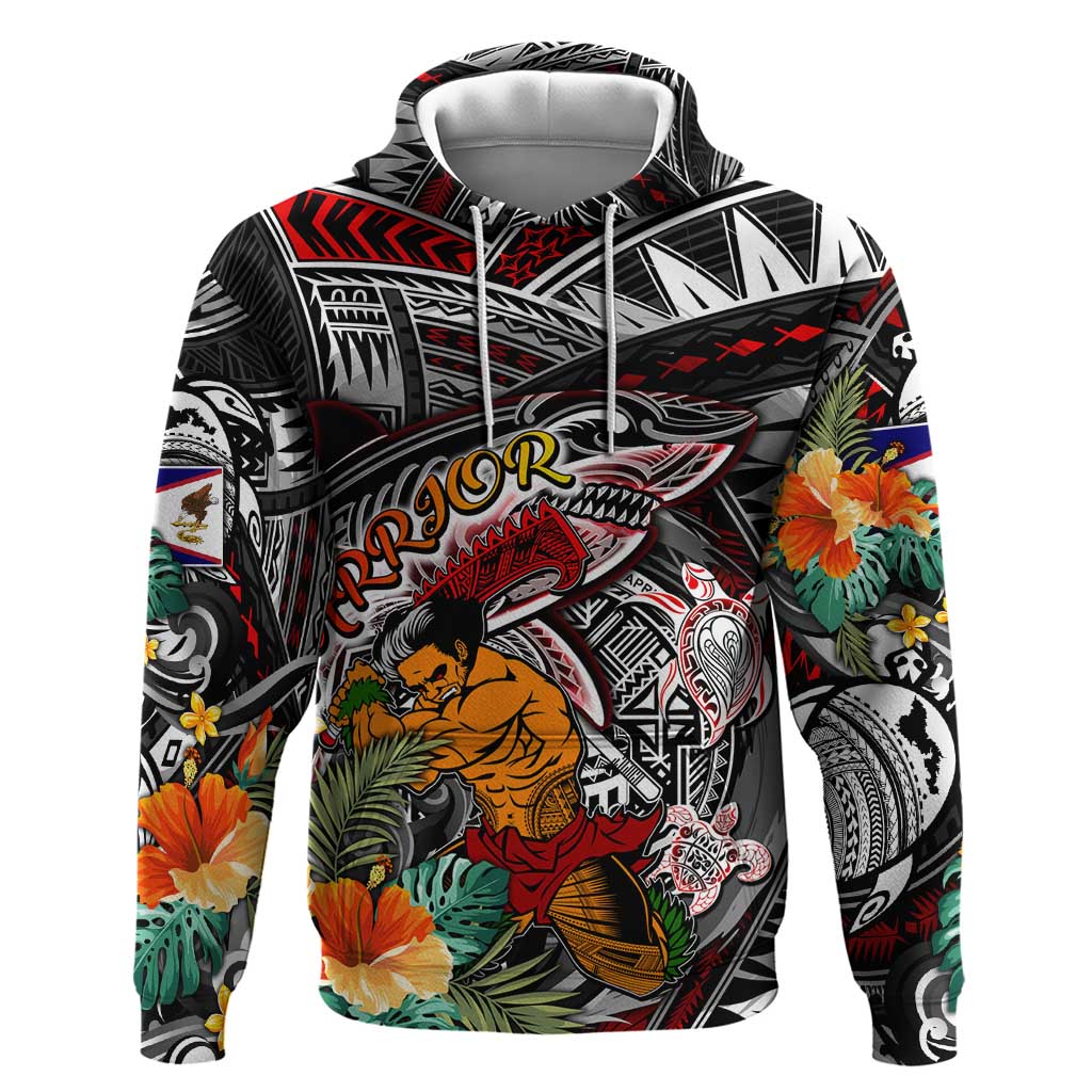 Personalized American Samoa Warrior Hoodie Shark Turtle Polynesian Tattoo DT02 Pullover Hoodie Black - Polynesian Pride