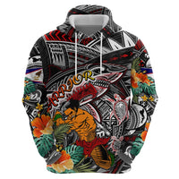 Personalized American Samoa Warrior Hoodie Shark Turtle Polynesian Tattoo DT02 - Polynesian Pride