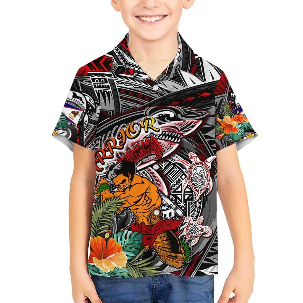 Personalized American Samoa Warrior Kid Hawaiian Shirt Shark Turtle Polynesian Tattoo DT02 Kid Black - Polynesian Pride