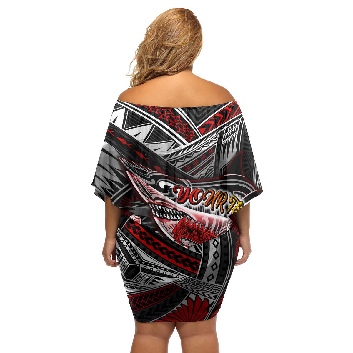 Personalized American Samoa Warrior Off Shoulder Short Dress Shark Turtle Polynesian Tattoo DT02 - Polynesian Pride