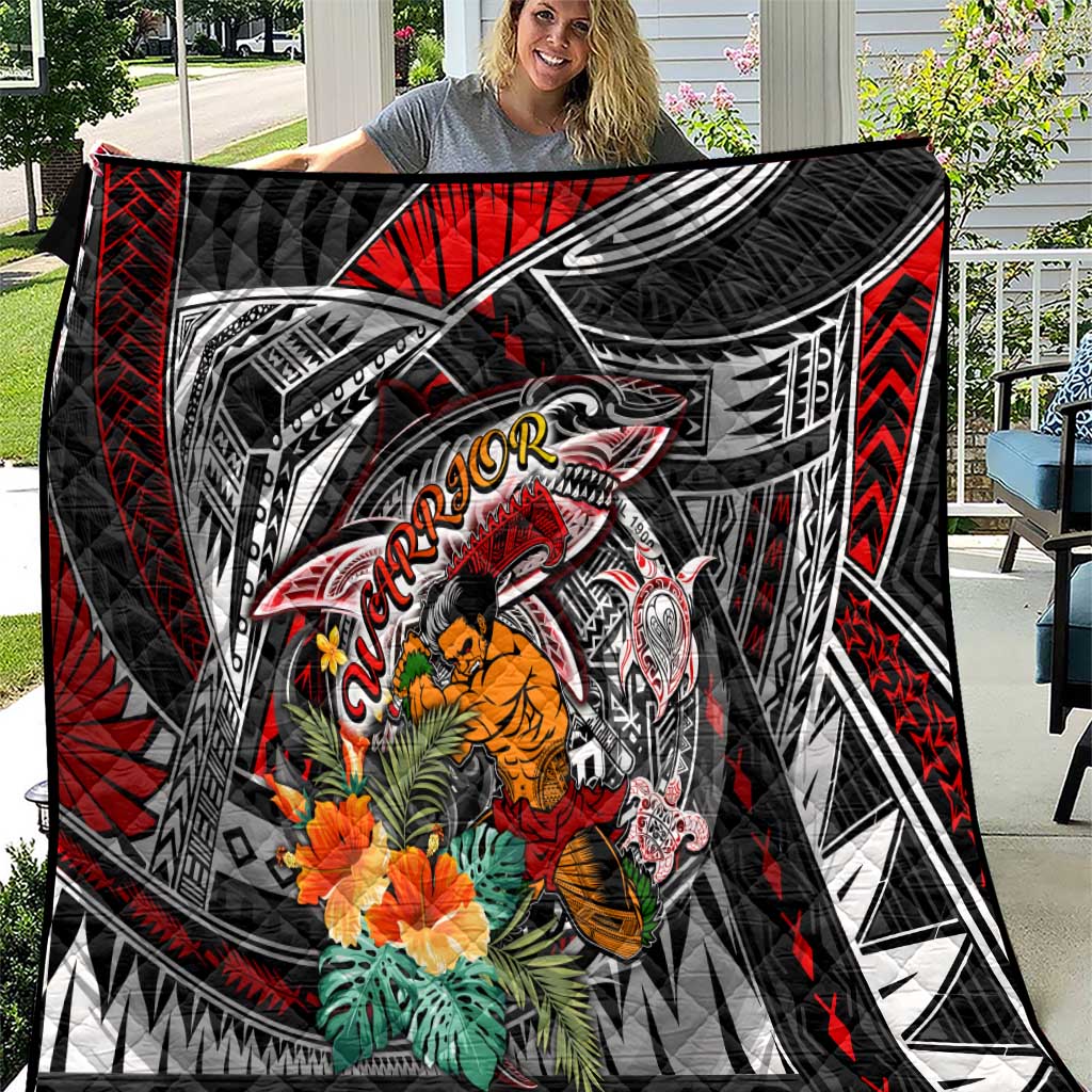 American Samoa Warrior Quilt Shark Turtle Polynesian Tattoo DT02 Black - Polynesian Pride