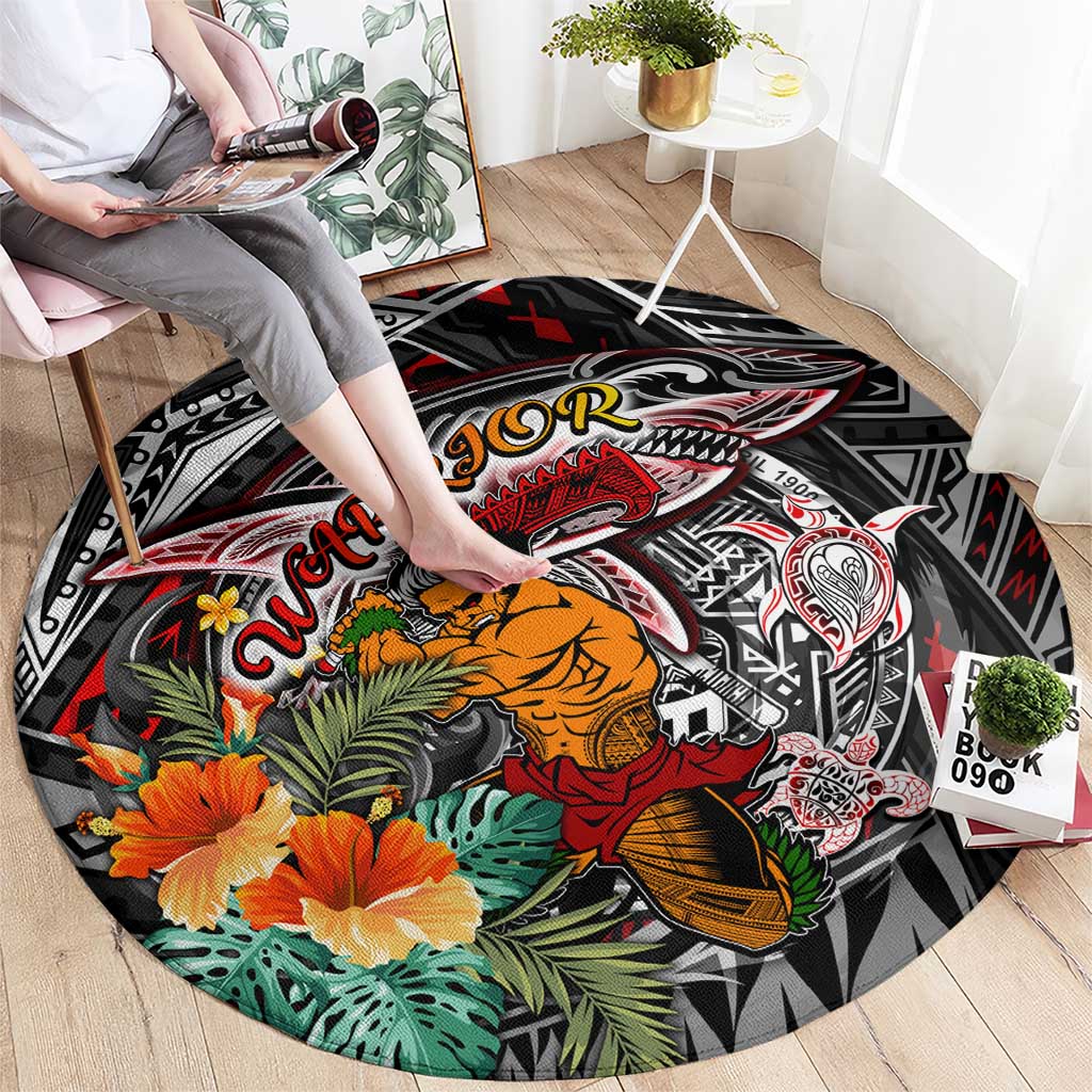 American Samoa Warrior Round Carpet Shark Turtle Polynesian Tattoo DT02 - Polynesian Pride