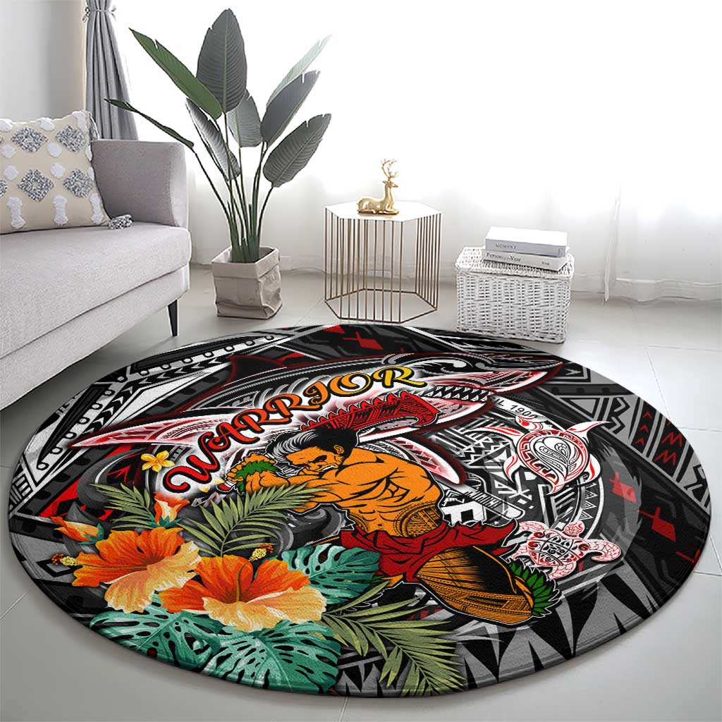 American Samoa Warrior Round Carpet Shark Turtle Polynesian Tattoo DT02 - Polynesian Pride