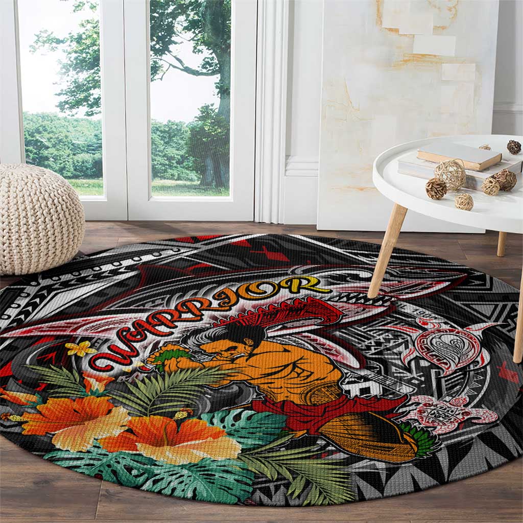 American Samoa Warrior Round Carpet Shark Turtle Polynesian Tattoo DT02 - Polynesian Pride