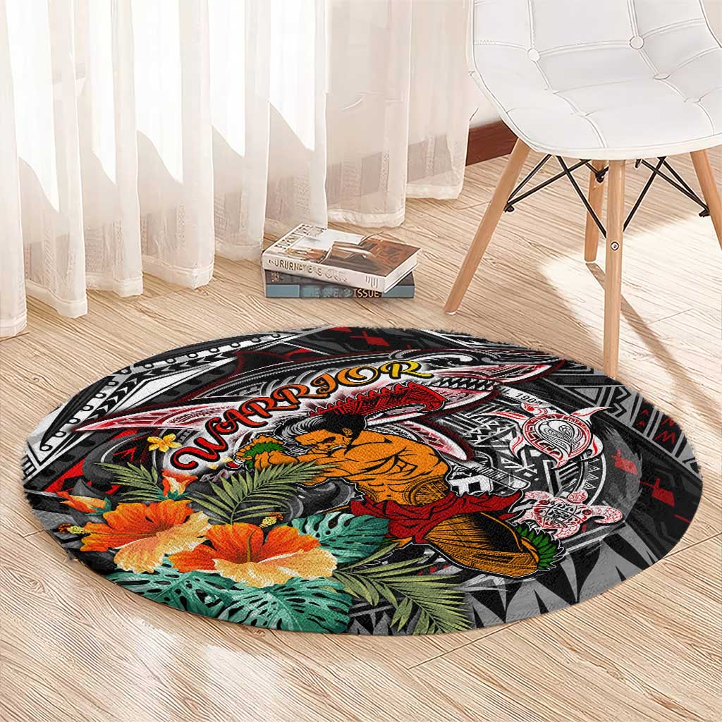 American Samoa Warrior Round Carpet Shark Turtle Polynesian Tattoo DT02 - Polynesian Pride