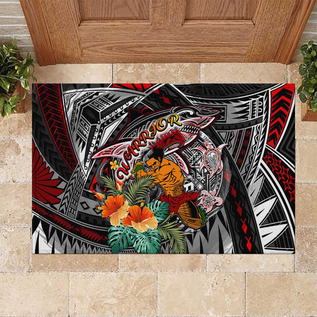 American Samoa Warrior Rubber Doormat Shark Turtle Polynesian Tattoo DT02 Black - Polynesian Pride