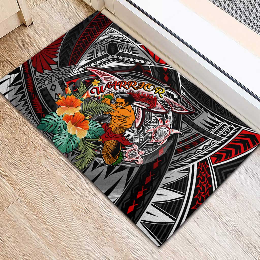 American Samoa Warrior Rubber Doormat Shark Turtle Polynesian Tattoo DT02 - Polynesian Pride