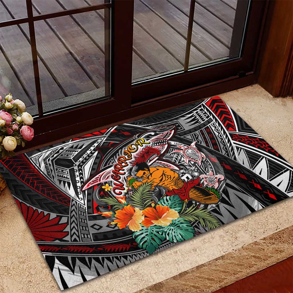 American Samoa Warrior Rubber Doormat Shark Turtle Polynesian Tattoo DT02 - Polynesian Pride