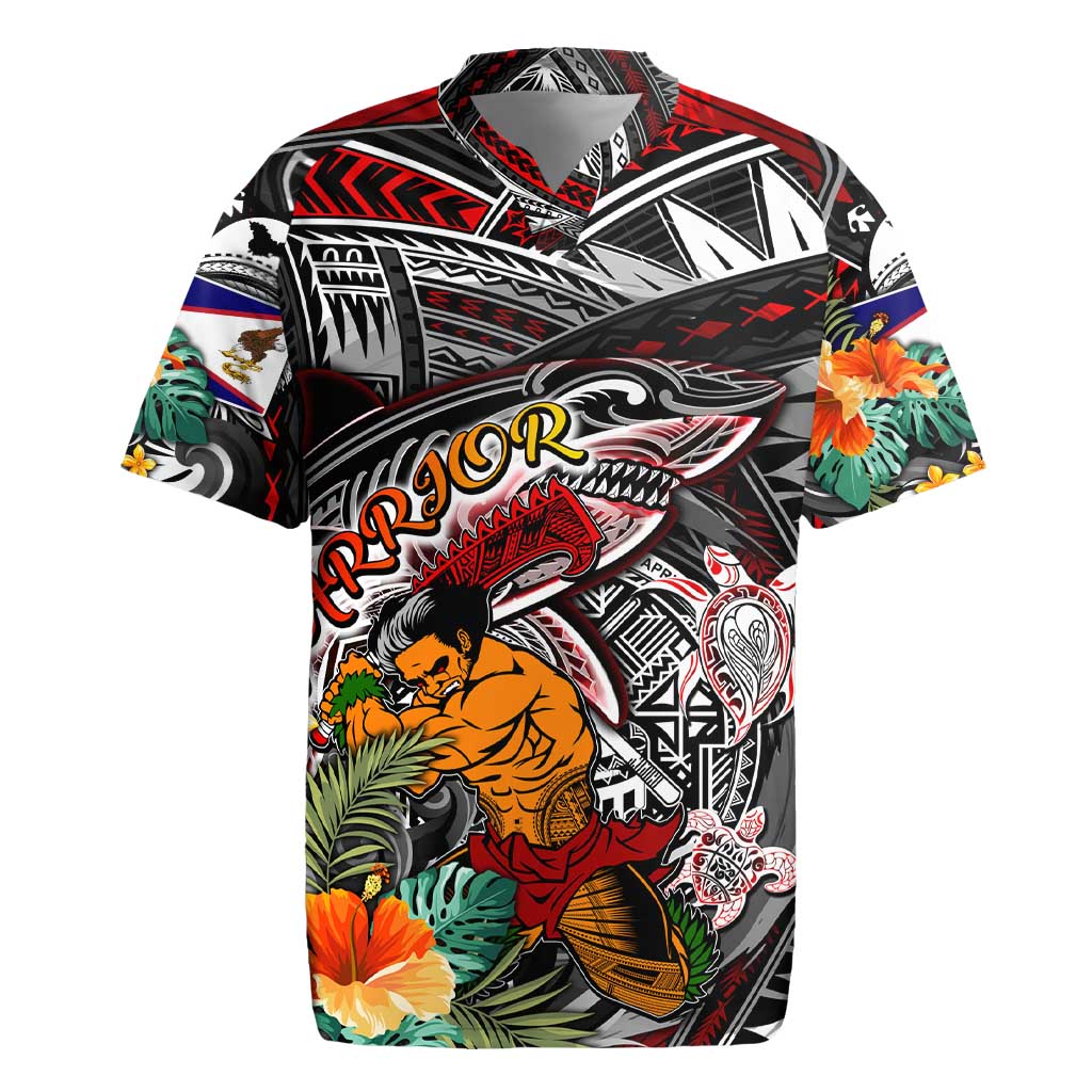 Personalized American Samoa Warrior Rugby Jersey Shark Turtle Polynesian Tattoo