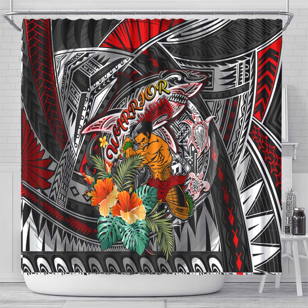 American Samoa Warrior Shower Curtain Shark Turtle Polynesian Tattoo DT02 - Polynesian Pride