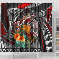 American Samoa Warrior Shower Curtain Shark Turtle Polynesian Tattoo DT02 - Polynesian Pride