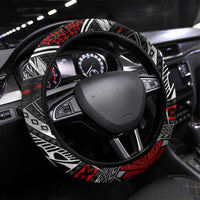American Samoa Warrior Steering Wheel Cover Shark Turtle Polynesian Tattoo DT02 Universal Fit Black - Polynesian Pride