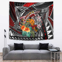 American Samoa Warrior Tapestry Shark Turtle Polynesian Tattoo DT02 Black - Polynesian Pride