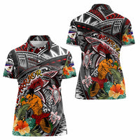 Personalized American Samoa Warrior Women Polo Shirt Shark Turtle Polynesian Tattoo DT02 - Polynesian Pride