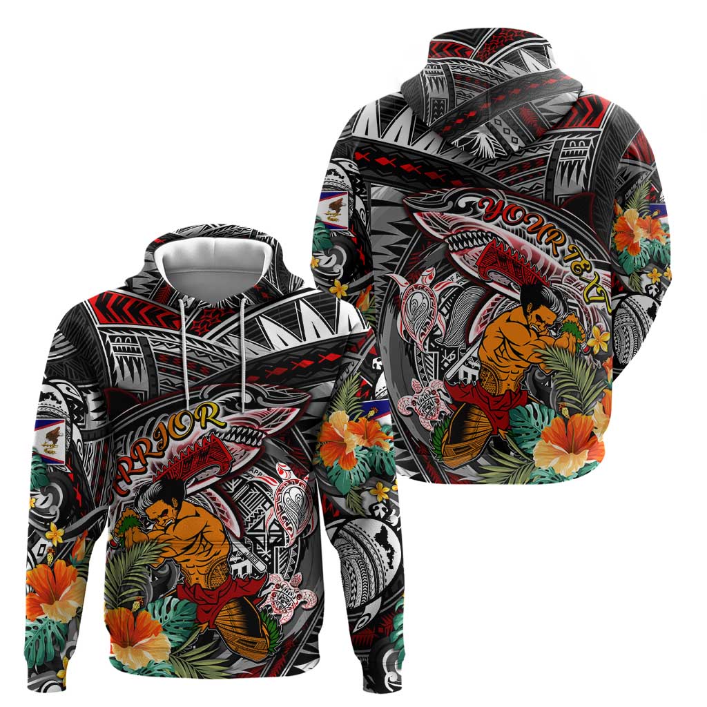 Personalized American Samoa Warrior Zip Hoodie Shark Turtle Polynesian Tattoo DT02 - Polynesian Pride
