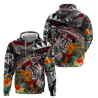 Personalized American Samoa Warrior Zip Hoodie Shark Turtle Polynesian Tattoo DT02 - Polynesian Pride