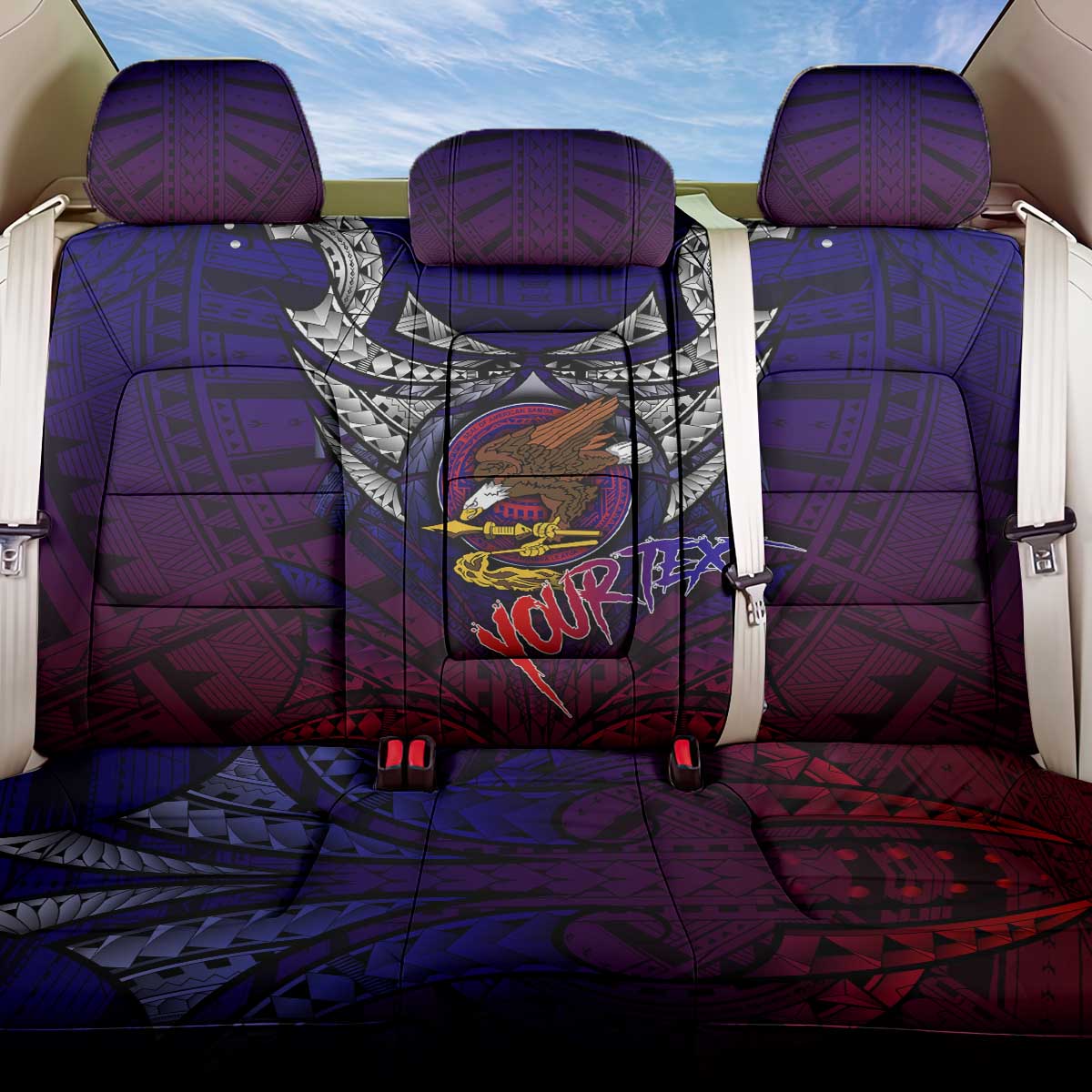 Personalized American Samoa Flag Back Car Seat Cover Eagles Polynesian Art DT02 One Size Blue - Polynesian Pride