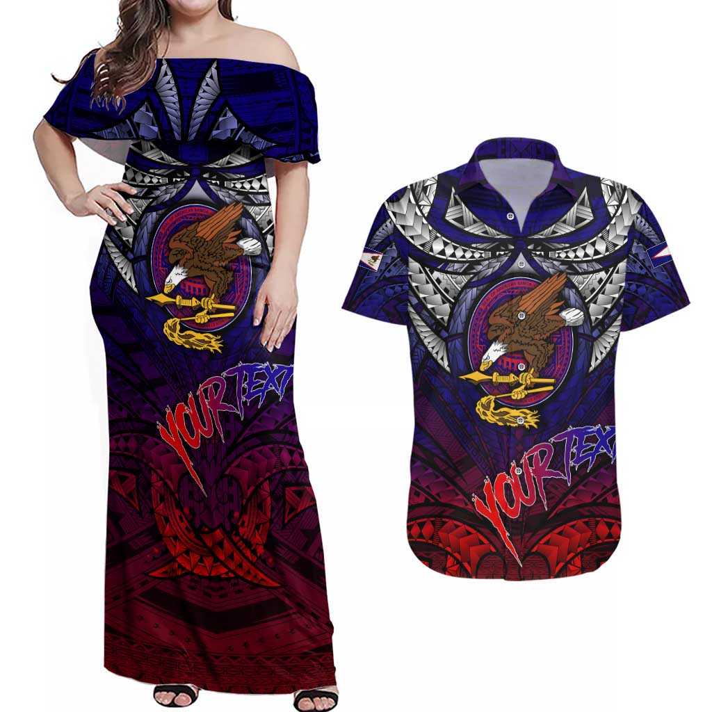 Personalized American Samoa Flag Couples Matching Off Shoulder Maxi Dress and Hawaiian Shirt Eagles Polynesian Art