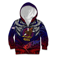 Personalized American Samoa Flag Kid Hoodie Eagles Polynesian Art DT02 Zip Hoodie Blue - Polynesian Pride