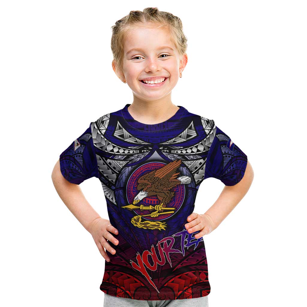 Personalized American Samoa Flag Kid T Shirt Eagles Polynesian Art DT02 Blue - Polynesian Pride