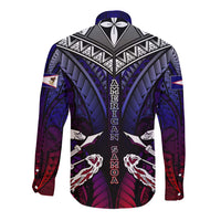 Personalized American Samoa Flag Long Sleeve Button Shirt Eagles Polynesian Art DT02 - Polynesian Pride