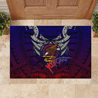 Personalized American Samoa Flag Rubber Doormat Eagles Polynesian Art DT02 Blue - Polynesian Pride