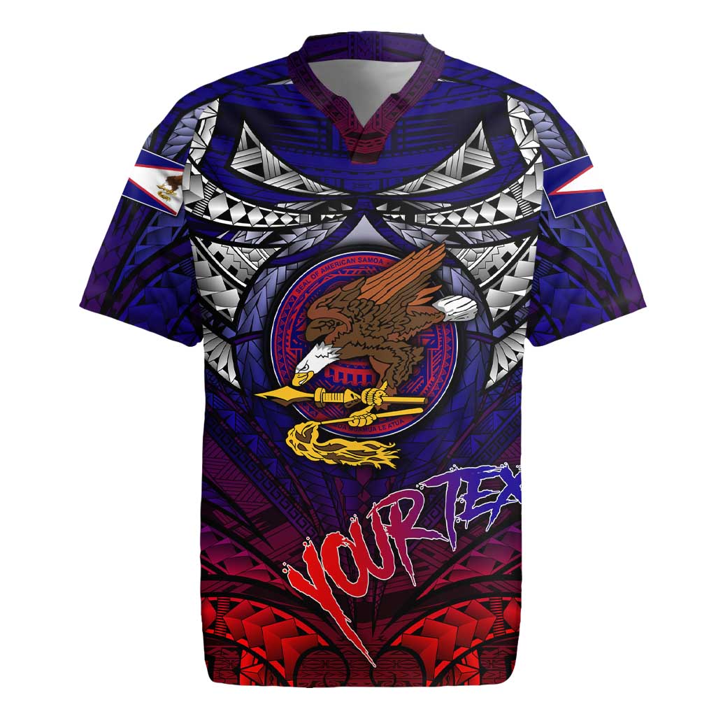 Personalized American Samoa Flag Rugby Jersey Eagles Polynesian Art DT02 Blue - Polynesian Pride