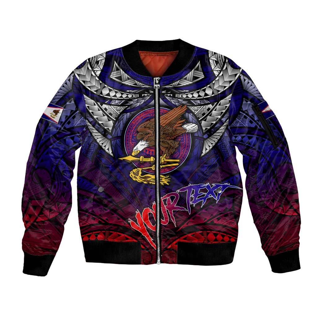 Personalized American Samoa Flag Sleeve Zip Bomber Jacket Eagles Polynesian Art DT02 Unisex Blue - Polynesian Pride
