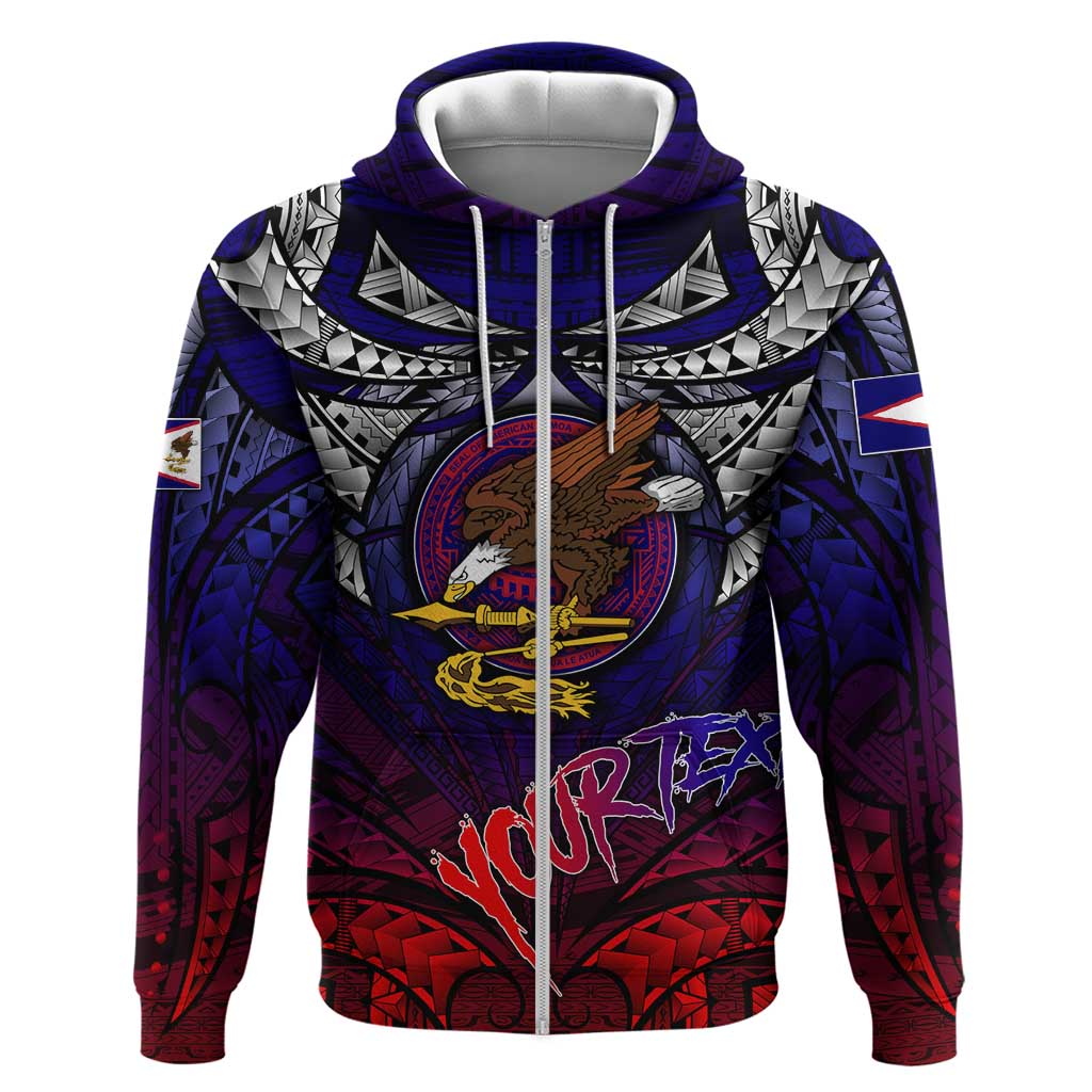 Personalized American Samoa Flag Zip Hoodie Eagles Polynesian Art