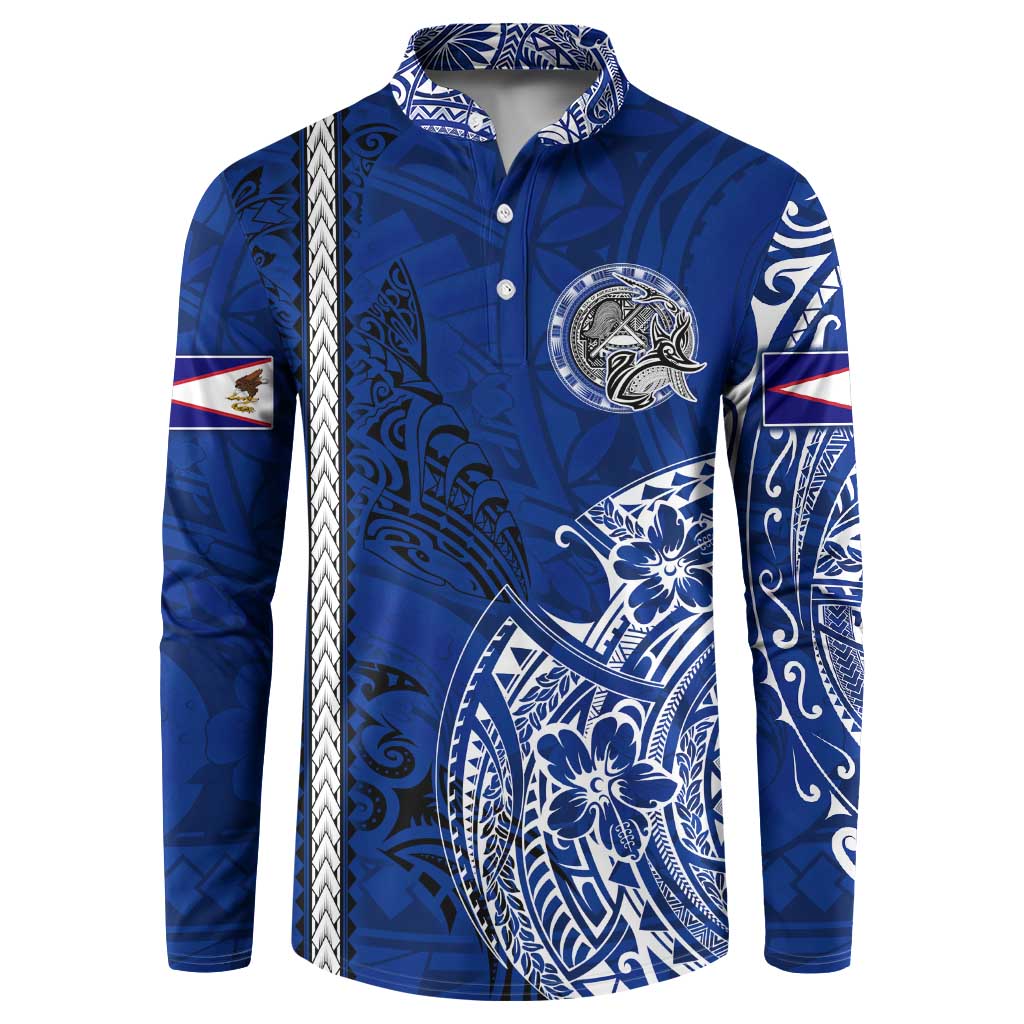 Sharks And American Samoa Button Sweatshirt Simple Polynesian Blue DT02 Blue - Polynesian Pride