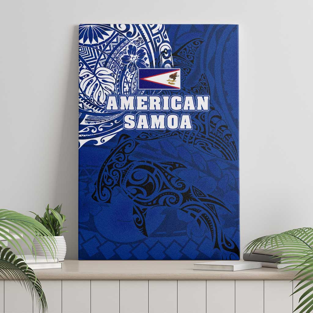 Sharks And American Samoa Canvas Wall Art Simple Polynesian Blue DT02 - Polynesian Pride