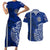 Sharks And American Samoa Couples Matching Short Sleeve Bodycon Dress and Hawaiian Shirt Simple Polynesian Blue