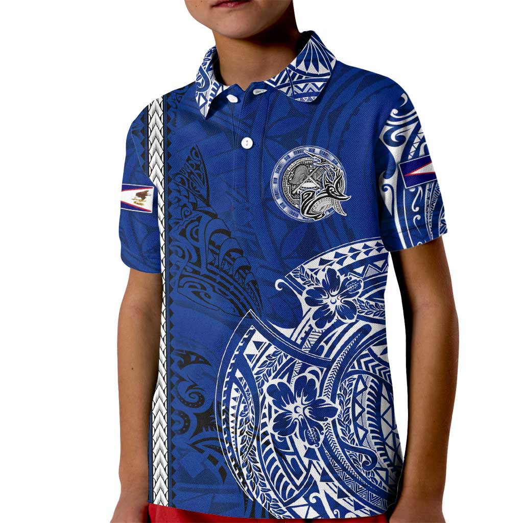 Sharks And American Samoa Kid Polo Shirt Simple Polynesian Blue