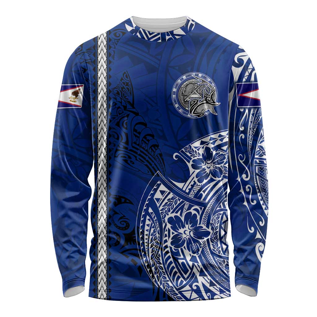 Sharks And American Samoa Long Sleeve Shirt Simple Polynesian Blue