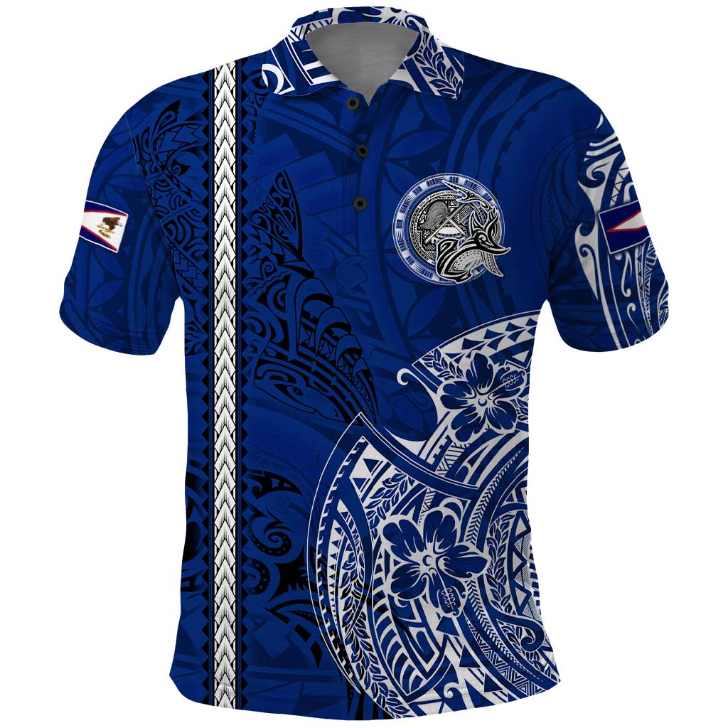 Sharks And American Samoa Polo Shirt Simple Polynesian Blue DT02 Blue - Polynesian Pride