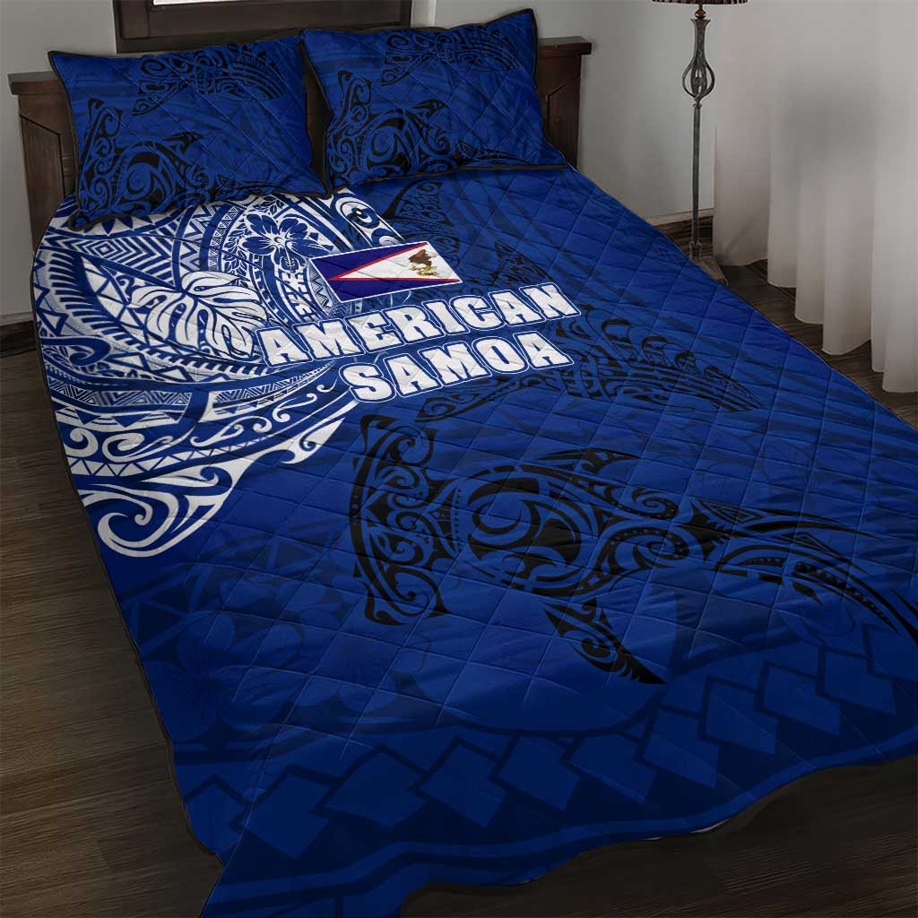 Sharks And American Samoa Quilt Bed Set Simple Polynesian Blue DT02 Blue - Polynesian Pride