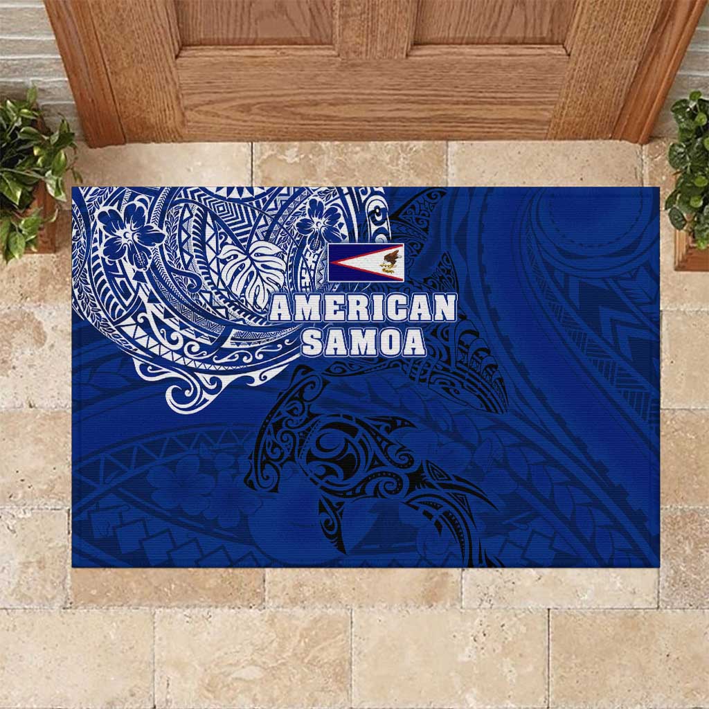 Sharks And American Samoa Rubber Doormat Simple Polynesian Blue DT02 Blue - Polynesian Pride