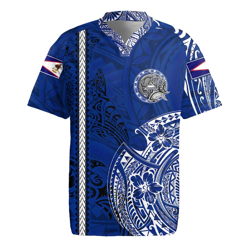 Sharks And American Samoa Rugby Jersey Simple Polynesian Blue