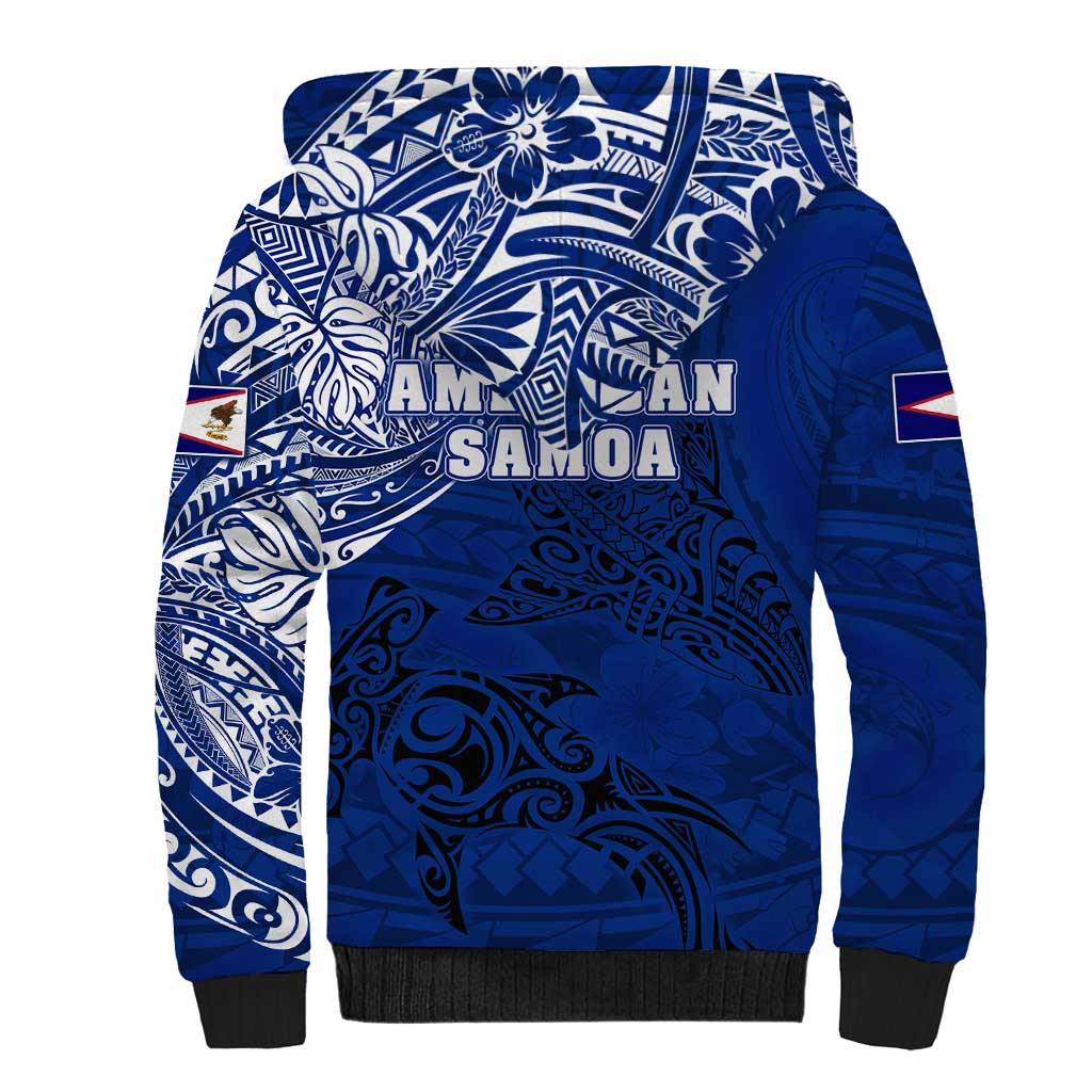 Sharks And American Samoa Sherpa Hoodie Simple Polynesian Blue DT02 - Polynesian Pride