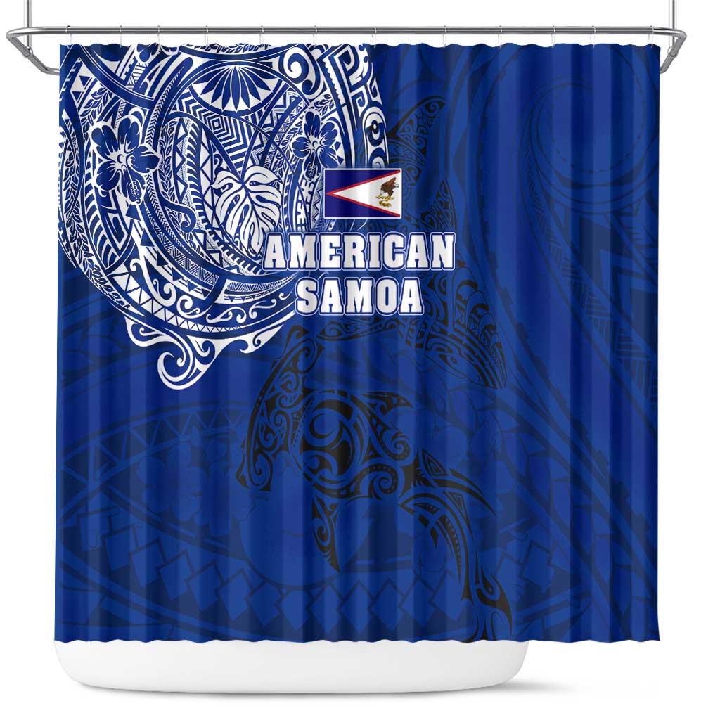 Sharks And American Samoa Shower Curtain Simple Polynesian Blue