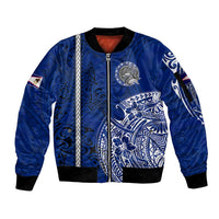 Sharks And American Samoa Sleeve Zip Bomber Jacket Simple Polynesian Blue DT02 Unisex Blue - Polynesian Pride