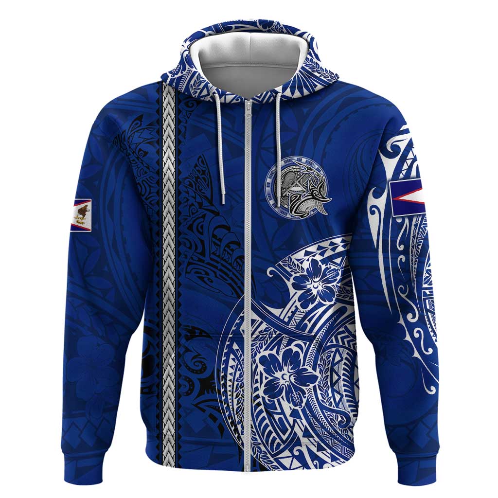 Sharks And American Samoa Zip Hoodie Simple Polynesian Blue